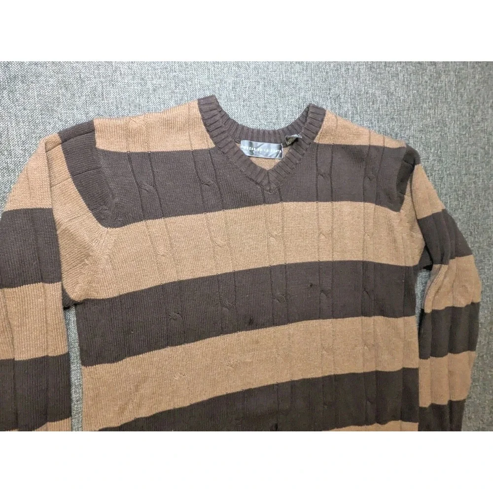 Vintage Oscar De La Renta Women's Striped Brown‎ Sweater Size Large Regular